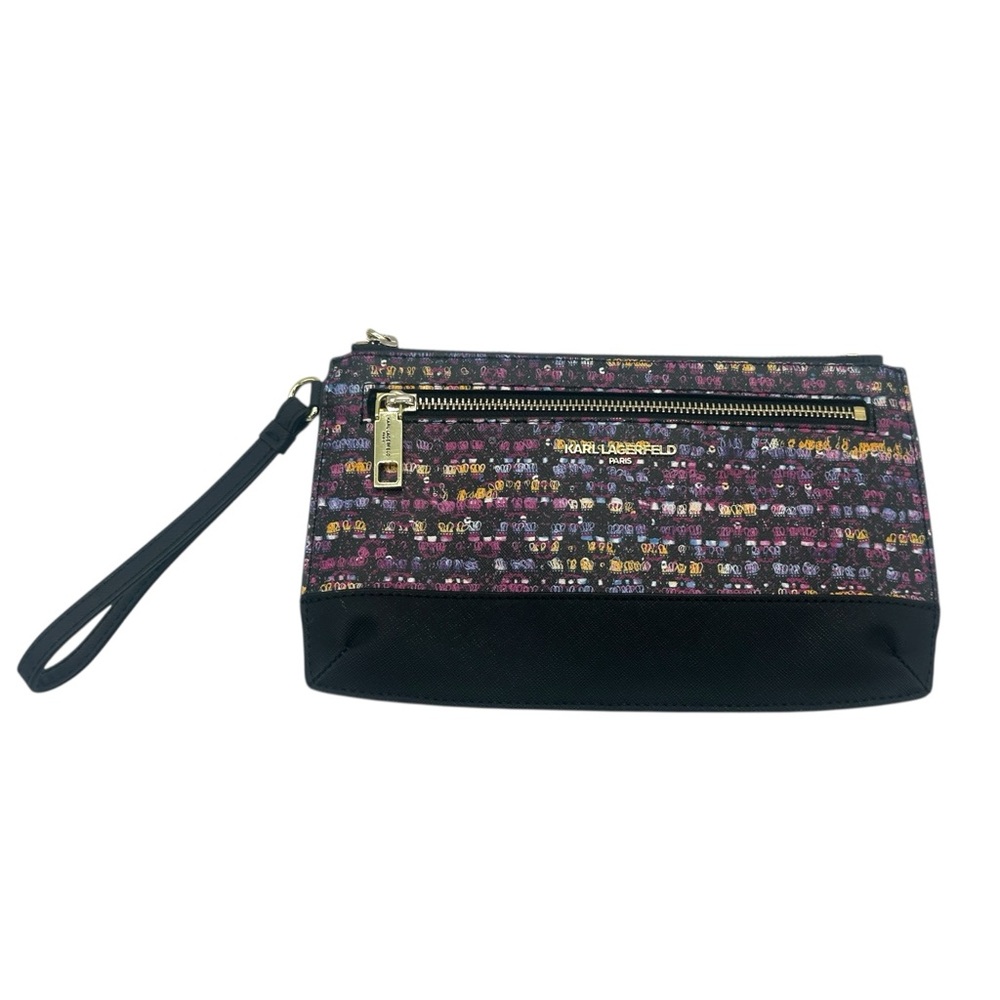 Karl Lagerfeld Double Zip Wristlet Clutch Wallet Bag in Black and Purple